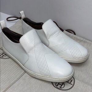 Hermes White Leather Flats